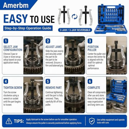 4-Piece Heavy Duty Gear Puller Set, 3" 4" 6" 8" 2 and 3 Jaw Pulley Puller Bearing Separator Kit, Professional Bearing Puller Kit & Gear Hub Pulley Puller Tool for VP44 Rusted Flywheels