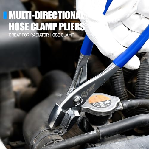 SMOTIVEPRO Multi-Directional Hose Clamp Pliers with 75mm Maximum Opening | Cross-Patterned Jaw for Secure Grip, Holds Clamps on Fuel Lines & Radiator Hoses, Multi-Angle Operation for Tight Spaces