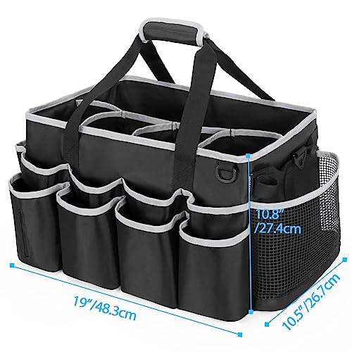 HODRANT Extra-large Wearable Cleaning Caddy with Pad, Handle & Divider | Cleaning Organizer Bag for Clean Products, Housekeeper Tote Car Wash Tools Bag for Detailing Supplies, Bag Only, Gray Edge - color: Black with gray edge