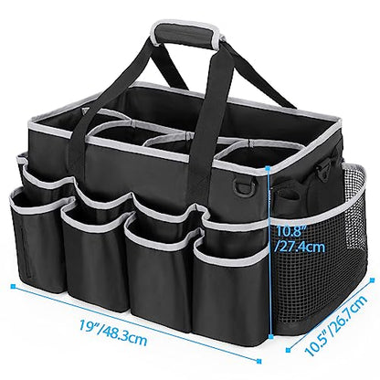 HODRANT Extra-large Wearable Cleaning Caddy with Pad, Handle & Divider | Cleaning Organizer Bag for Clean Products, Housekeeper Tote Car Wash Tools Bag for Detailing Supplies, Bag Only, Gray Edge - color: Black with gray edge