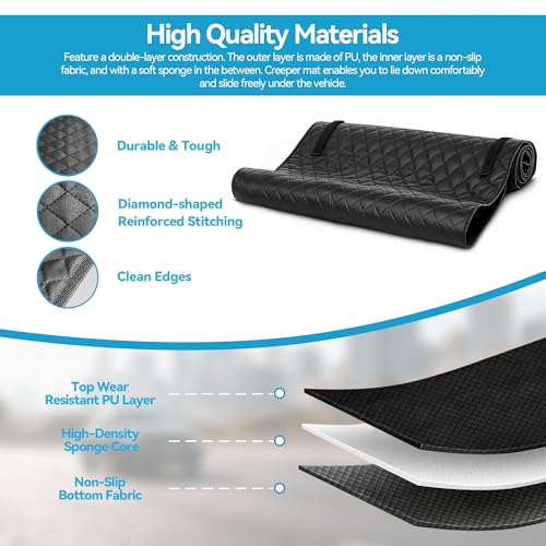 Magic Rolling Creeper Mat 58''x28'' Portable Under Car Repair Mat Folding Repairing Mechanic Pad Automotive Garage Creeper Mats for Car, SUV & Pickup Truck-Black - color: black