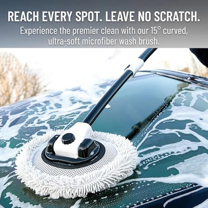 Car Wash Mop with Long Handle 15° Curved Extension Microfiber Scratch-Free Car Wash Brush with 1300GSM Thickened Drying Towel & Soft Bristle Tire Brush Complete Car Wash Kit (White & Grey) - color: White & Grey
