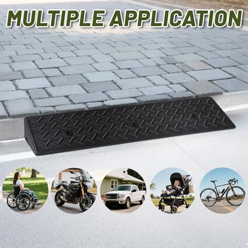 2 Pack Rubber Curb Ramps Driveway ramp, 3 7/8" H, 39.4" L, 9.8" W, Heavy Loading (4400LB)/2 Ton Capacity, Threshold, Motorcycle, Loading, Bikes, Wheelchairs Ramps - size: 3 7/8" Rise