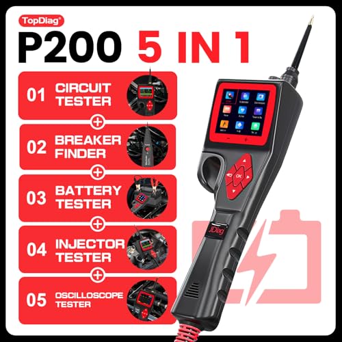 TopDiag P200 Power Circuit Probe Kit - Automotive Circuit Tester with 2024 Online Update, 9~30V Voltage Range, Multimeter, Relay Test, Fuel Injector Tester, Activating Component, Oscilloscope Mode - style: P200