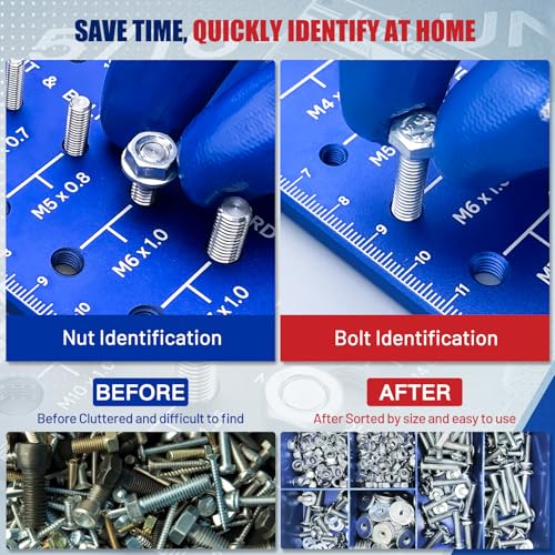 Thread Checker, Nut and Bolt Thread Checker, Thread Checker Standard and Metric, Identify 16 SAE & 15 Metric Sizes, Bolt Size Finder, Stainless Steel Thread Gauge Gifts for Men - size: 31 Thread Checker-S04
