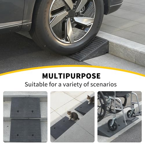 Curb Ramp 3 inch Rise Curb Ramps for Sidewalks Rubber 2 Pcs Driveway Ramps for Low Cars Curb Ramps for Driveway,Shed,Wheelchair 7000lbs Powersport Loading - size: 3.1"inch