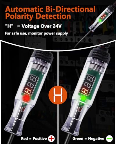 Automotive Test Light 3-48V Digital LED Voltage Tester, Car Circuit Tester with Polarity Indicator, 87" Spring Cable & Stainless Steel Probe for Car RV Truck Fuse Battery Detection