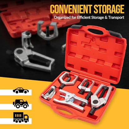 5-in-1 Ball Joint Separator Kit, Pitman Arm Puller Tie Rod End Tool Set for Front End Service, Splitter Removal Tool for Cars, Pickup Trucks with Storage Case