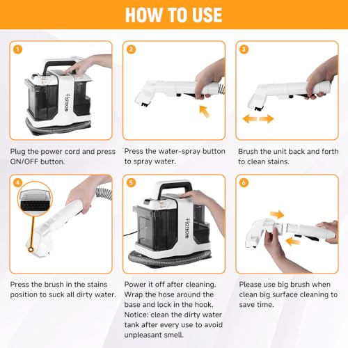 Hoteche Portable Carpet Cleaner Machine, Powerful Handheld Spot Extractor for Pet Stains, Upholstery & Car Interior Cleaning, Dual Tank System, Lightweight Electric Carpet Shampooer with Accessories