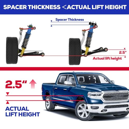 KSP 2.5" Leveling Kits for Ram 1500 2009-2026, 2pcs Front Lift Spacer Raise 2.5in Height for the Truck Chassis Frame, 2.5 Inch Aluminum CNC Strut Spacers fit Dodge Dakota 2005-2011, Raider 2006-2009 - size: 2.5"F, style: Front
