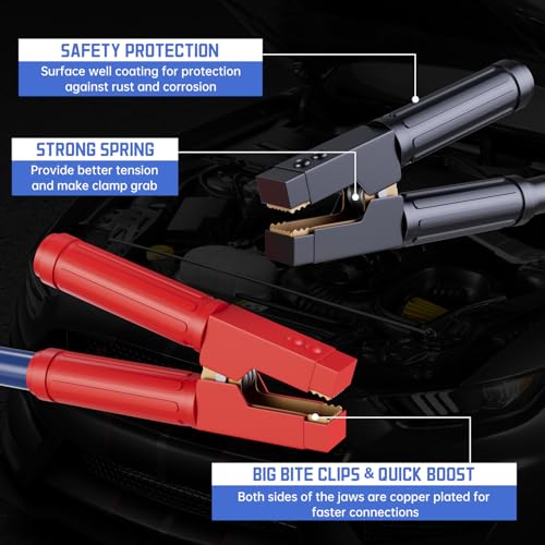 Heavy Duty Jumper Cables, 0 Gauge 30 Feet 1000AMP, Automotive Booster Cables for 12V & 24V Cars, Jump Starter for Dead or Weak Batteries, Suitable for 8L Gas & 6L Diesel, Includes Carry Bag