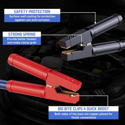 Heavy Duty Jumper Cables, 0 Gauge 30 Feet 1000AMP, Automotive Booster Cables for 12V & 24V Cars, Jump Starter for Dead or Weak Batteries, Suitable for 8L Gas & 6L Diesel, Includes Carry Bag