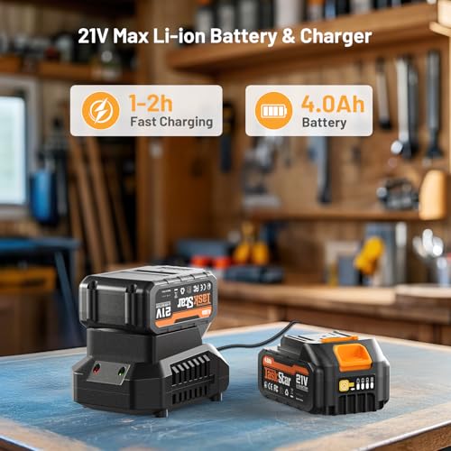 TaskStar Cordless Impact Wrench 740 Ft-lbs(1000N.m) 3300RPM High Torque 1/2 Inch Impact Gun, Electric Impact Driver, Brushless Motor, 2x4.0Ah Battery Fast Charger for Car Tires Truck Mower - style: 4.0 Ah