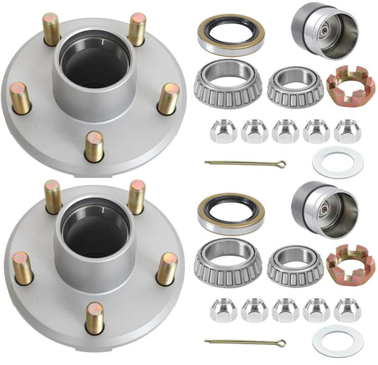 2 Sets 5-Lug Trailer Hub Assembly with Bearing Protectors, 5 on 4.5" Bolt Pattern, for 3500 lbs Trailer Axles, Complete Installation Kit Included - color: Silvery-26
