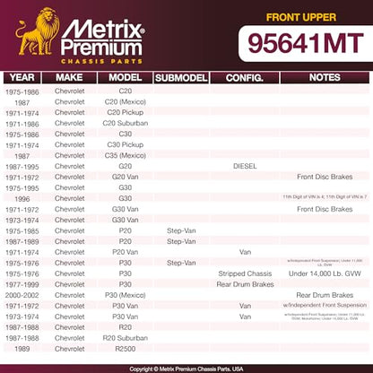 Metrix Premium Chassis Parts - 2 PC Front Upper Ball Joint Kit Fits 75-87 Chevrolet C20, 71-74 C20 Pickup, 71-86 C20 Suburban, 75-78 GMC C25, 75-78 C25 Suburban, 71-74 C25/C2500 Pickup K6122 - size: K6122 x2/ PAIR