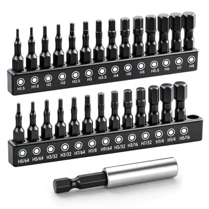 GRENPRO 27Pcs Hex Head Allen Wrench Drill Bit Set, 1/4" Hex Shank Quick-Change Magnetic Bits, Screwdriver Bit Set, Allen Wrenches Sets, Allen Socket Set, 1" Metric&SAE Magnetic Allen Key Drill Bits - size: 1" 27pcs(Metric&SAE)