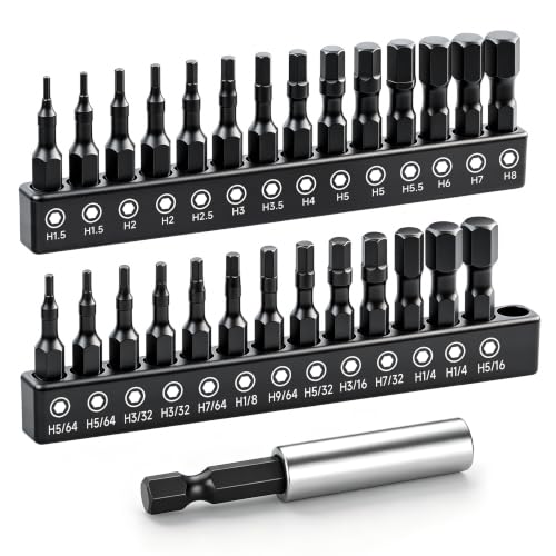 GRENPRO 27Pcs Hex Head Allen Wrench Drill Bit Set, 1/4" Hex Shank Quick-Change Magnetic Bits, Screwdriver Bit Set, Allen Wrenches Sets, Allen Socket Set, 1" Metric&SAE Magnetic Allen Key Drill Bits - size: 1" 27pcs(Metric&SAE)