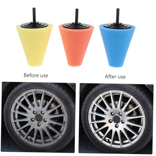 Ciieeo Car Wheel Buffing Cone Kit 3 Pcs Drill Polishing Sponge Pads for Automotive Wheel Care Compatible Drill Tools