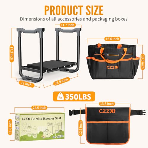 CZZXI Garden Kneeler and Seat, Wider and Thicker Kneeling Pad | Heavy Duty Gardening Stool with Gardening Tool Pouch and Bag, Garden Bench/Chair Gifts for Women, Seniors - color: Black & Orange
