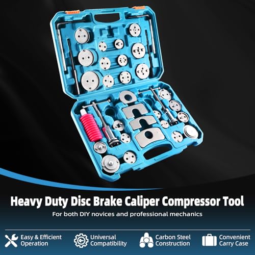 8MILELAKE 35pcs Disc Brake Caliper Tool Kit, Heavy Duty Disc Brake Piston Caliper Compressor Rewind Tool for Brake Pad Replacement, Fits Most American, European, Japanese Autos (Blue) - color: Blue