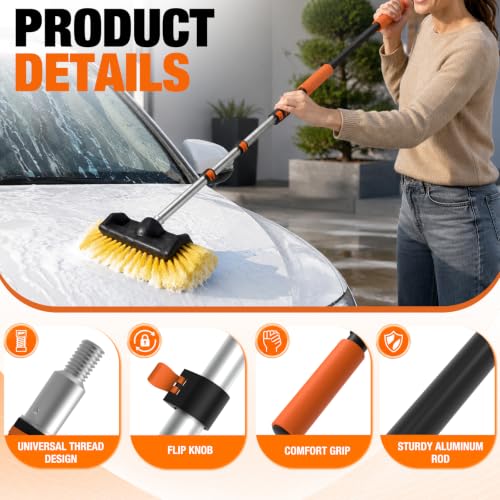 LAANPOLE 12FT Car Wash Brush with Long Handle, Car Cleaning Brush with 12 Inch Soft Bristle, Solar Panels Cleaner with Telescoping Pole for RV, Truck, Boat, House Siding - size: 12FT