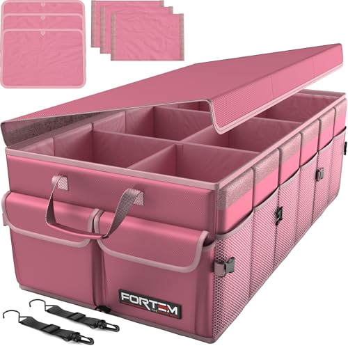 FORTEM Trunk Organizer For SUV Car Trunk Organizer, Foldable Storage, Car Accessories for Women Men, Collapsible Bag, 600D Oxford, Non Slip Bottom, Straps, Soft Cover (85L) - color: Pink, size: XL (85L)