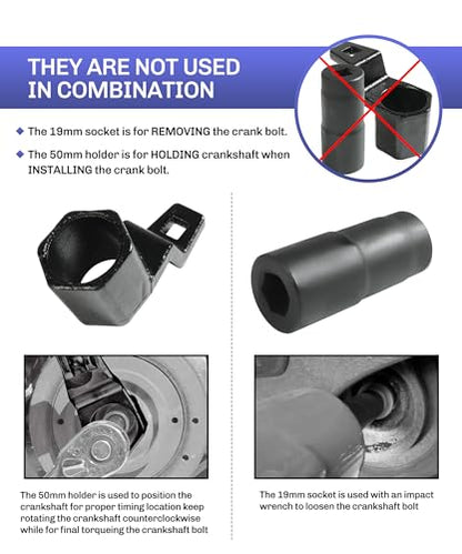bylikeho Crankshaft Pulley Removal Tool,Automotive Tool,Car Accessories Weighted Sockets,19mm Harmonic Balancer Socket,50mm Crankshaft Pulley Holder, Use to Install or Remove Engine Crank Bolts