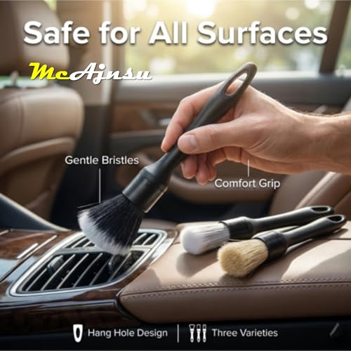 8-Piece Car Interior Detailing Kit - 160g Non-Sticky Gel (128% More Than 70g), Ultra-Soft Detail Brush, Boars Hair Brushes, Dual-Head Vent Brush, Towel & Bag | for Cars, Trucks, SUVs