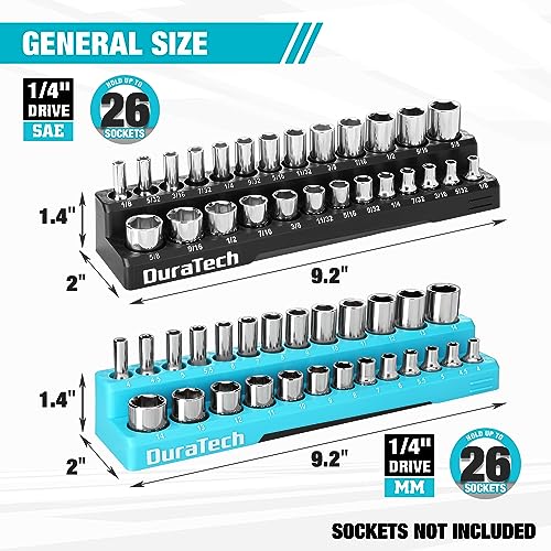 DURATECH Magnetic Socket Organizer Set, 1/4" Drive SAE&Metric Socket Holders Socket Trays for Tool Box and Tool Cart, Hold 52 Pieces Standard&Deep Size Sockets (Sockets Not Included) - size: 2pc 1/4" Metric&SAE