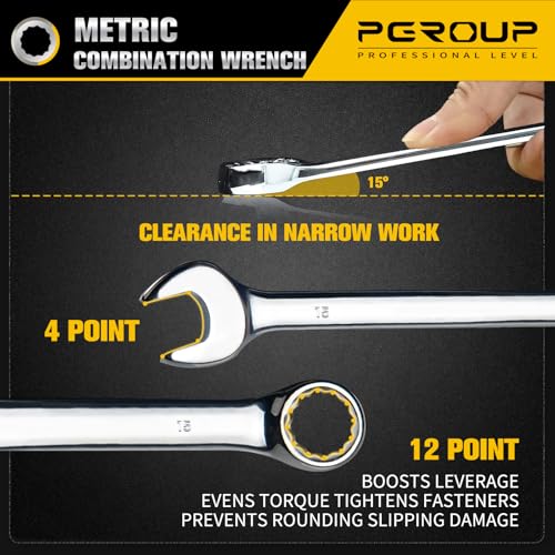 15mm Metric Combination Wrench, CR-V Steel with Mirror Polish, 12-Point Design, 15-Degree Offset, Perfect for Auto Repair, Household, Car & Truck Emergency - size: 15mm