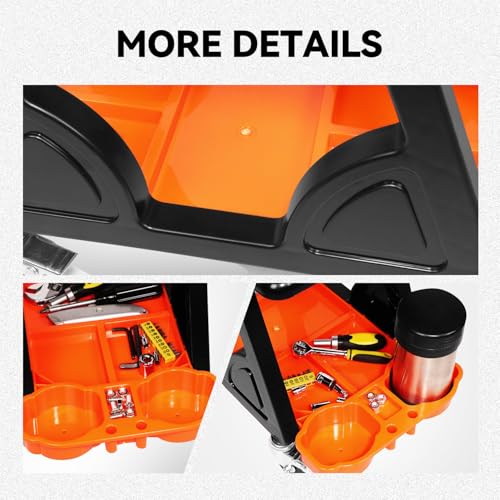 Auto Dynasty Steel Mechanic Tool Rolling Seat with Tool Tray Max 200 Lbs for Household Home Garage Warehouse Office, Orange