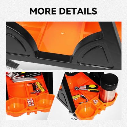 Auto Dynasty Steel Mechanic Tool Rolling Seat with Tool Tray Max 200 Lbs for Household Home Garage Warehouse Office, Orange