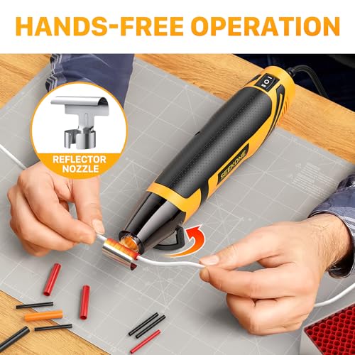 SEEKONE Mini Heat Gun, 350W 2-Temp Settings 500℉ & 842℉（260℃& 450℃） Fast Heat Hot Air Gun Tool with Reflector Nozzle and 4.9Ft Long Cable Overload Protection for Crafting, Vinyl Wrap and Shrink Tubing - color: Yellow