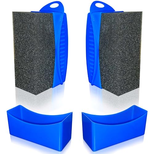 Tire Shine Pads, 2 Pcs Tire Dressing Sponge Applicator Contoured, Reusable Tire Shine Applicator with Lid for Car Detailing - color: Blue