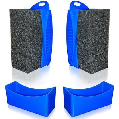 Tire Shine Pads, 2 Pcs Tire Dressing Sponge Applicator Contoured, Reusable Tire Shine Applicator with Lid for Car Detailing - color: Blue