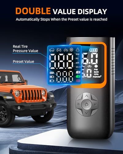 Tire Inflator Portable Air Compressor - 6000 mah & 150 Psi Air Pump for Car Tires with Pressure Gauge & Led Light, Faster Inflation Mini Compressor for Car, Bicycles, Motorcycle