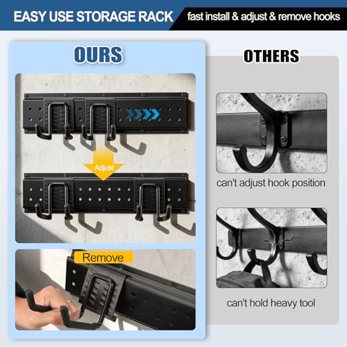 49.5'' Garage Tool Organizer Wall Mount Load 520Lbs with Heavy Duty 14Hooks | 520lbs Heavy Duty Garden Tool Organizer, Garage Wall Organizer for Garden Tool Yard Tool Shovel Rake Broom Ladder - size: 49.5''-17Pack