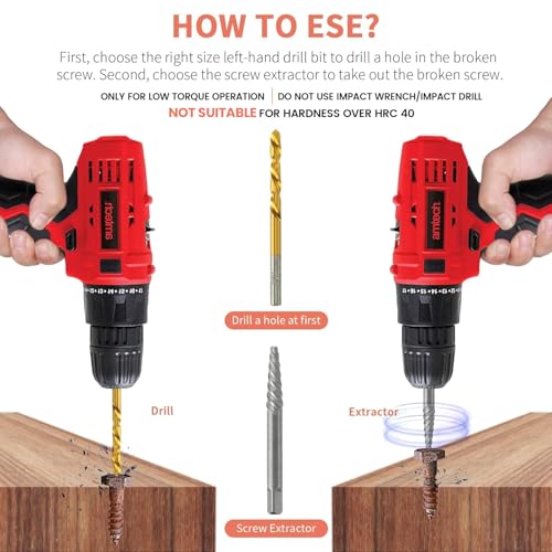 15 Pieces Screw Extractor Kit, 37# Cr-Mo & 6542 Hss Steel Cobalt Left Hand Drill Bits Set for Removing Broken Bolt and Rounded Nut, Ez Out Stripped Screw Set with Center Punch