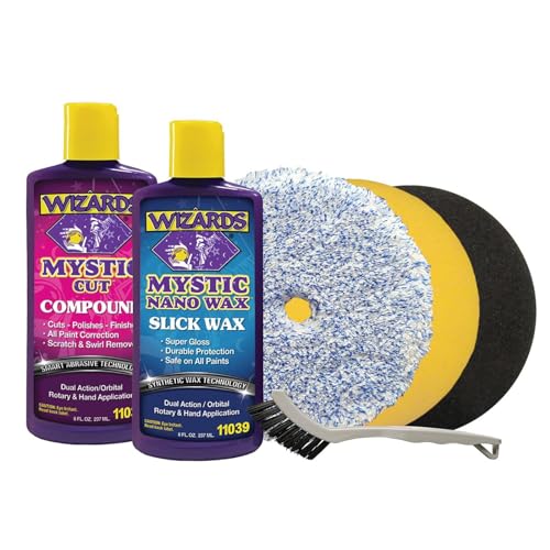 Wizards Buffing Polisher Kit – Foam Cutting Polishing Pads with Wax and Compound - Car Auto Body Scratch Remover - Orbital Buffer Attachment for Painted Surfaces - Paint Correction and Polishing