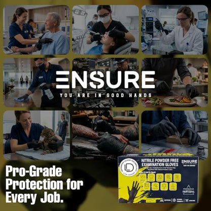 EnSure Black Nitrile Gloves – 7 Mil Heavy-Duty Disposable Gloves, Low Dermatitis, Powder & Latex Free, Puncture & Chemical Resistant for Mechanic, Industrial, Food Service, Medical Use (1000 XX-Large) - size: XX-Large