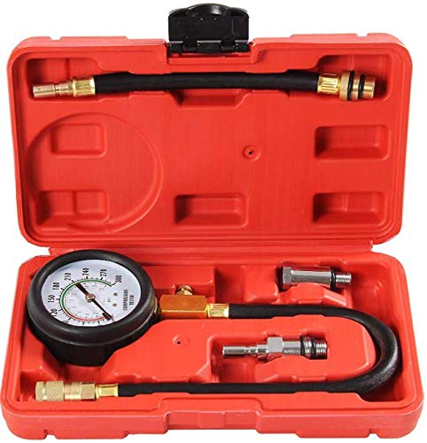 Engine Compression Tester Automotive Fuel Pressure Tester Kit, Engine Compression Gauges Tool 1000 PSI with Cylinder Compression Tester Hose and 14mm/18mmSolid Short Adapter