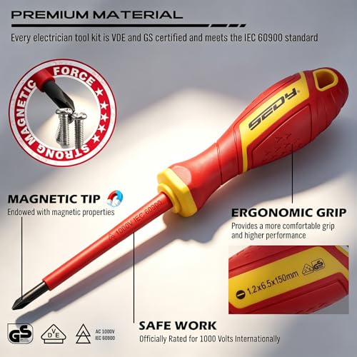 18-Piece Insulated Electrician Tool Set, VDE 1000V Insulated Screwdrivers, Voltage Tester, Long Nose, Diagonal Cutting and Water Pump Pliers for Electrical Work, Home Repair and Maintenance - style: 18 PCS VDE(New Version)