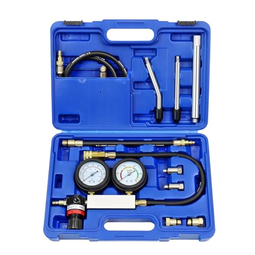 altivox Multi-Function Cylinder Leak Down Tester Automotive Kit Gasoline Engine Compression Tester Dual Gauge Leakdown Detector Tool Set for Pressure Check & Leakage Rate Test with Extension Rod