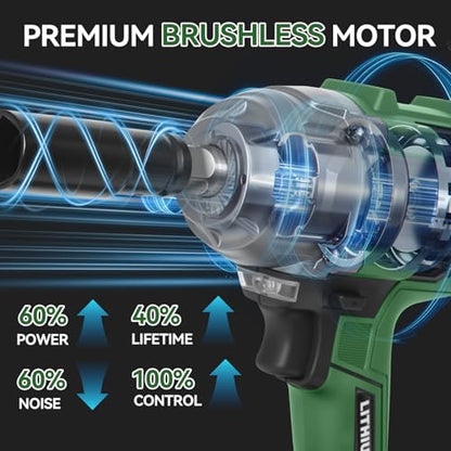 Prostormer 800N.m(590Ft-lbs) Cordless Impact Wrench, 1/2" Brushless High Torque Impact Gun Kit for Car Home, 2x4.5Ah Rechargable Batteries, Charger & 8 Sockets