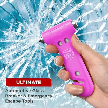 Swiss Safe 5-in-1 Emergency Car Safety Hammer – Car Window Breaker & Seatbelt Cutter, Heavy-Duty Escape Tool for Vehicle Emergencies and Auto Kits – Pink, 1 Pack - color: Pink, size: 1-Pack