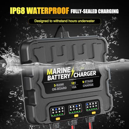 3 Bank Marine Battery Charger 30A (10A/Bank) 10X3, 12V,Waterproof,lifepo4 Boat Battery Charger Maintainer and Desulfator for AGM, Lithium,Deep-Cycle Batteries Boat Accessories - size: 3 Bank(30A)