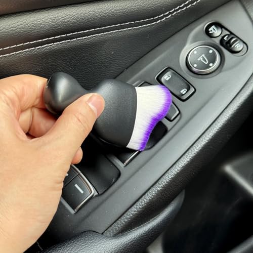 Car Detailing Brush, Soft Bristle Cleaning Brush, Scratch-Free Auto Duster Tool for Dashboard, Air Vents, Leather & Interior Cleaning (Black&Purple with Cap) - color: Black&Purple with Cap