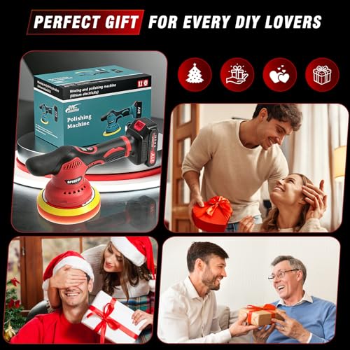 Cordless Car Buffer Polisher, 8-Speed 6000RPM Car Buffers and Polisher Kit with 2x21V 2000mAh Batteries & 28PCS Accessories, 6-Inch Orbital Polisher for Car Detailing, Waxing, Scratch Removal