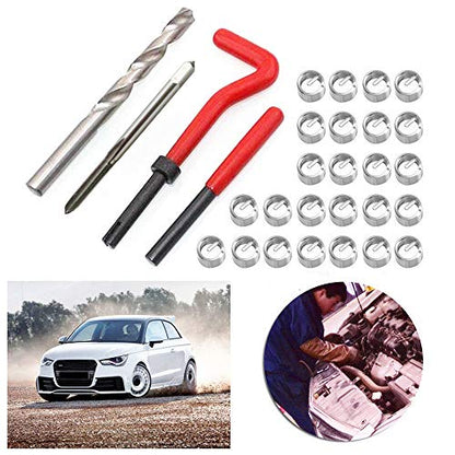 30Pcs Metric Thread Repair Kit, Shkalacar Metric Thread Threaded Inserts Installation Tool compatible with M3 M4 M7 M9 M11 Helicoil Car Pro Coil Tool M4*0.7