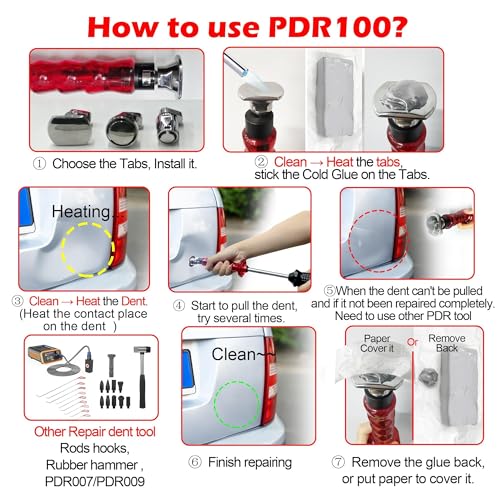 WOYO PDR Kits, Slide Hammer Puller Dent Removal Tool with 3 Pieces Tabs, Include Cold Glue for Steel, Aluminum, Other Metal Auto Body, New Car Dent Repair Tool